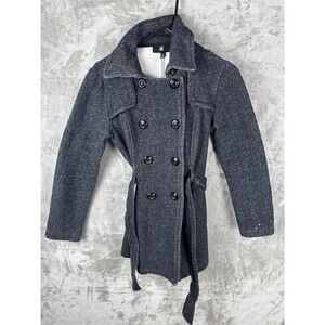 IZ Byer Dark Gray Heather Double-Breasted Peacoat Jacket Coat Belted Winter S